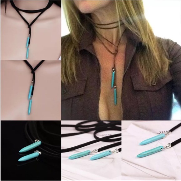 Jewelry - Vegan Suede & Turquoise Pendant Wrap Choker Jewelry - Vegan Suede & Turquoise Pendant Wrap Choker